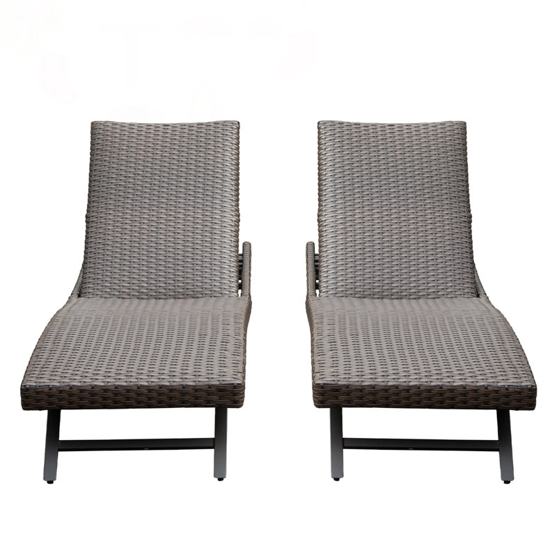 Chaise longue d'extérieur en osier 2 pièces avec inclinaison réglable et coussins à séchage rapide pour une détente confortable