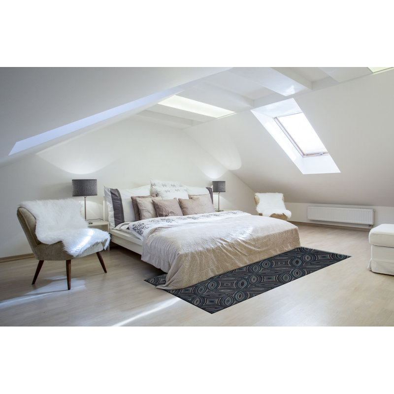 Tapis noir / gris à motif géométrique, Rectangle 10 pi x 13 pi 2 po