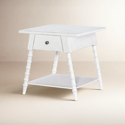 Country Living Vintage Market Splayed Bobbin Leg End Table with Drawer and Shelf