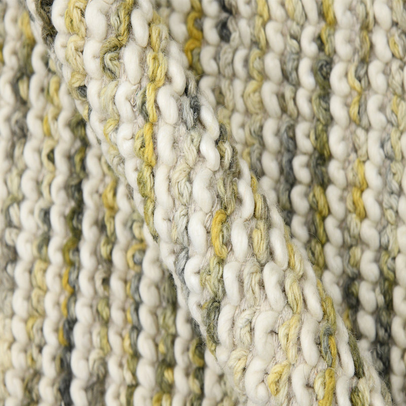Heathered Cableknit Hand-Woven Wool Ivory Rectangular Rug 5' x 7'