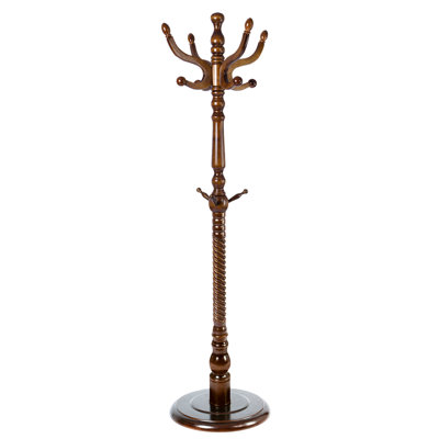 Portemanteau autoportant en bois, avec 11 crochets en bois massif, hauteur réglable jusqu'à 190 cm et base ronde robuste.
