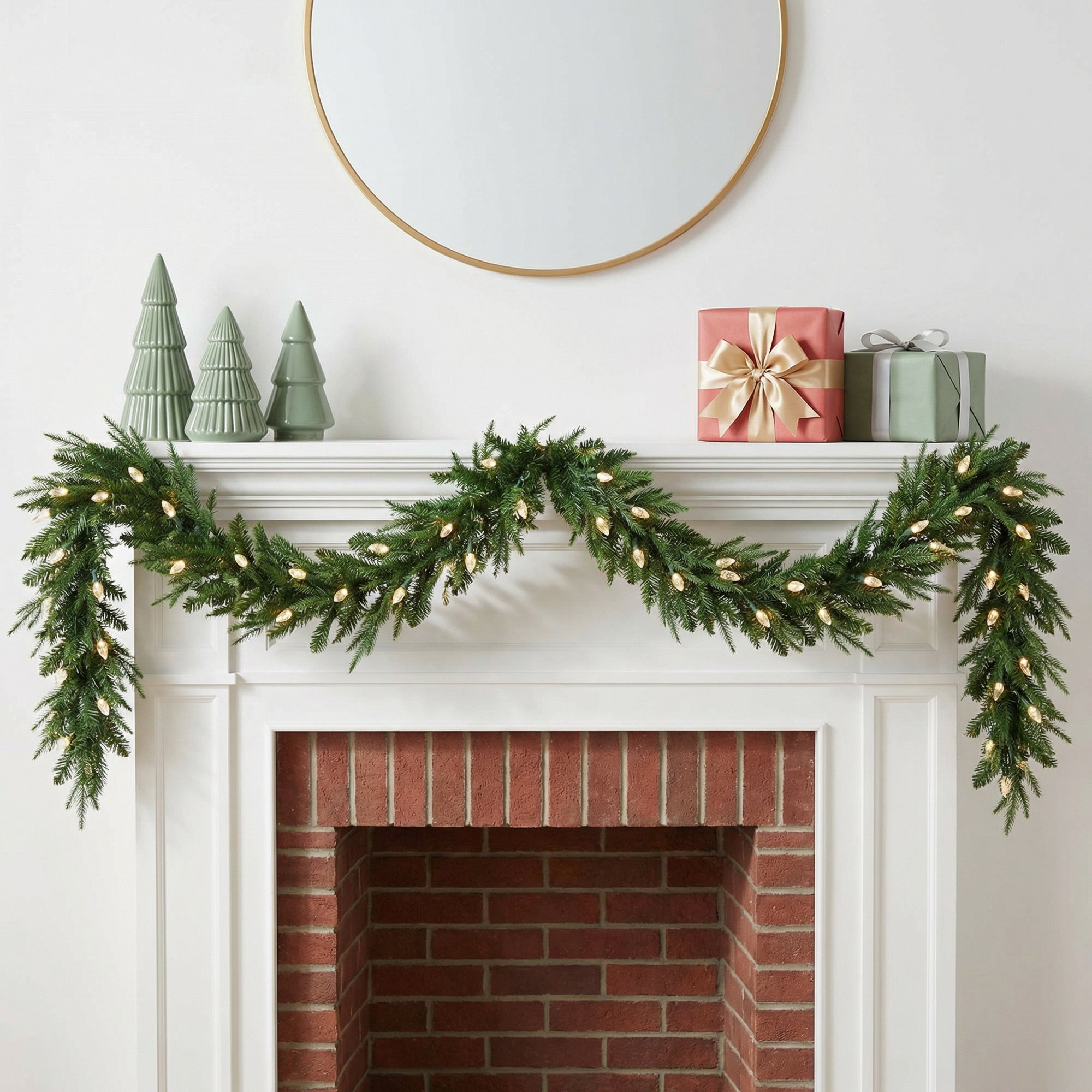6Ft. Pre-Lit Artificial Luxembourg Pine Christmas Garland With 35 Multicolored Traditional Bulb LED Lights