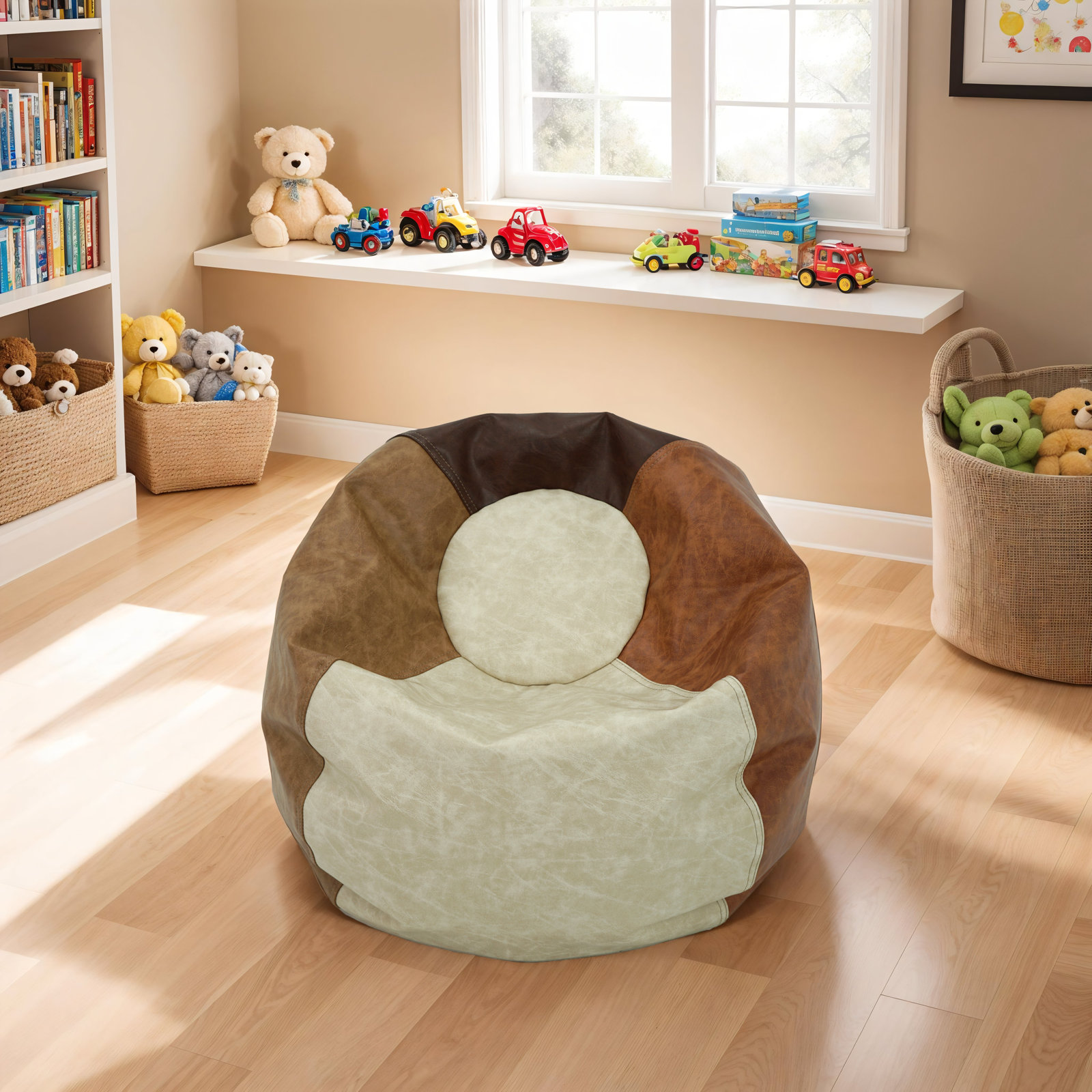 Standard Faux Leather Classic Bean Bag, Distressed Assorted Faux Leather, 19" H x 22" W x 22" D