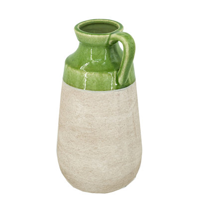 Terracotta Jug Vase with Green Glaze and Natural Tan Finish