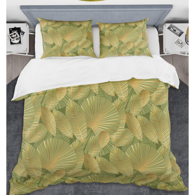 Ensemble de housse de couette Golden Leaves I - Glam Abstract - Microfibre de polyester