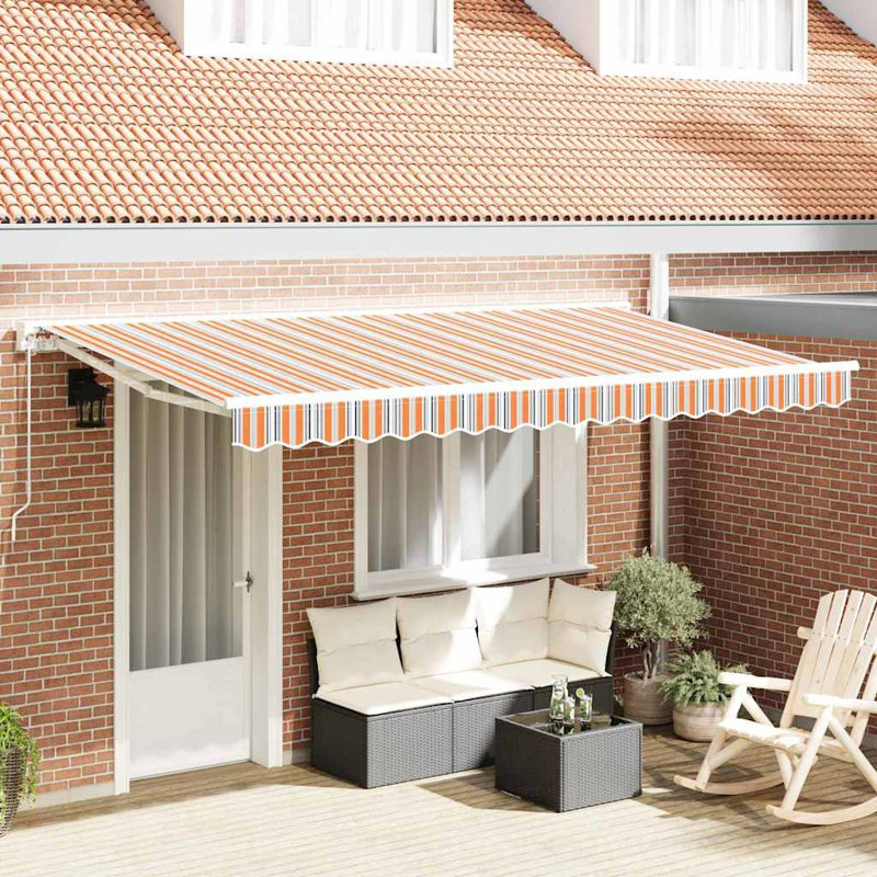 Retractable Awning, Blue/Orange/White, 400 cm W x 200 cm D
