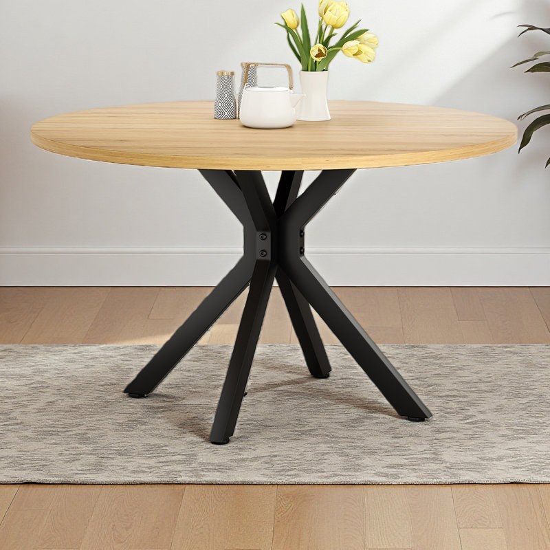47 Inch Round Dining Table For 4-6 People, Mid Century Modern Kitchen Table With Sturdy Base, Wood Dining Table For Kitchen Dining Room