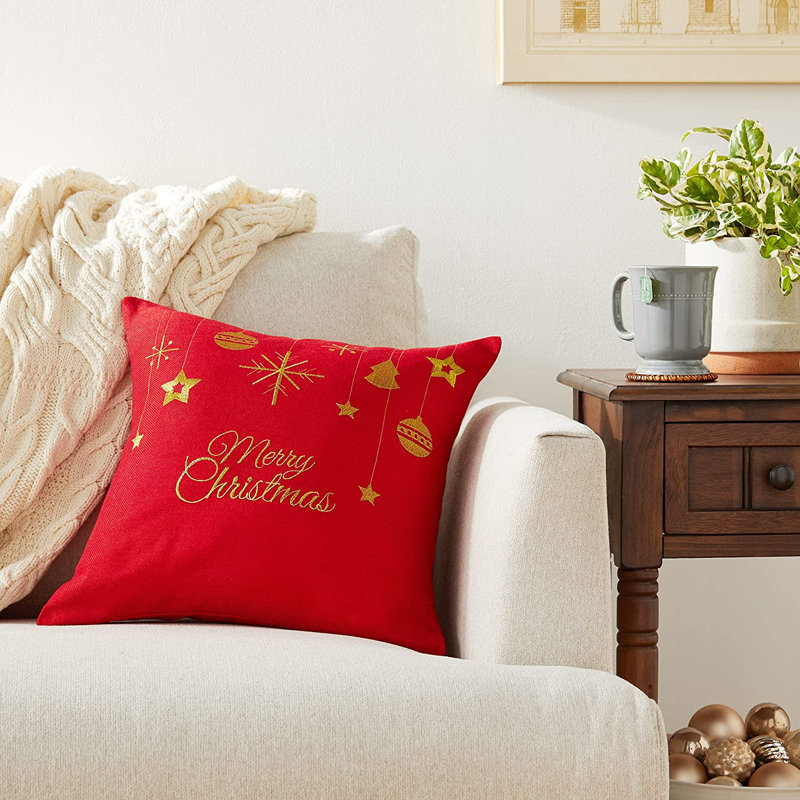 Seasonal Xmas Christmas Holiday Glories Pattern Embroidered Throw Pillow, Pillow Cover Only - No Insert