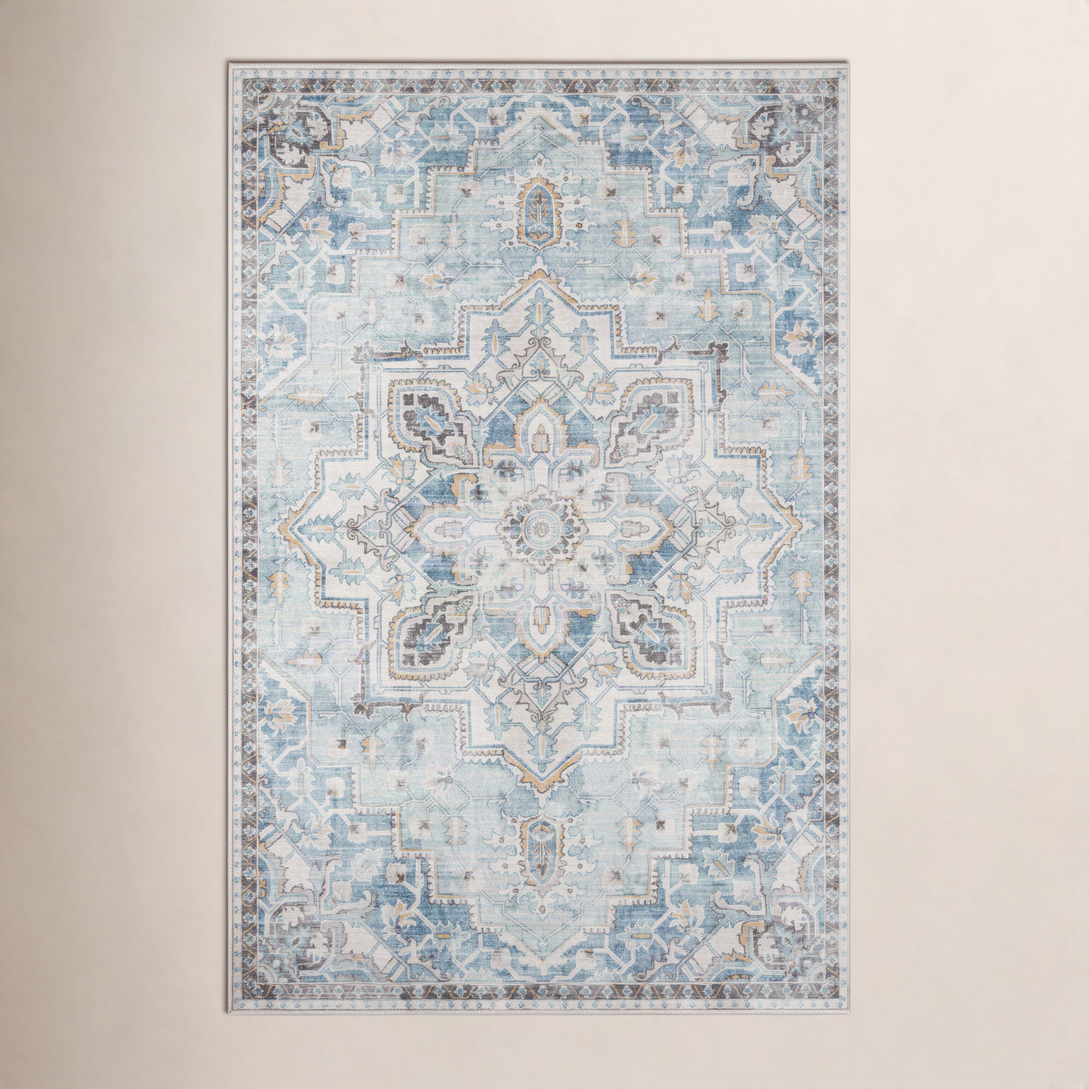 Maz Light Blue Oriental Rug, Rectangle 8'5" x 12'