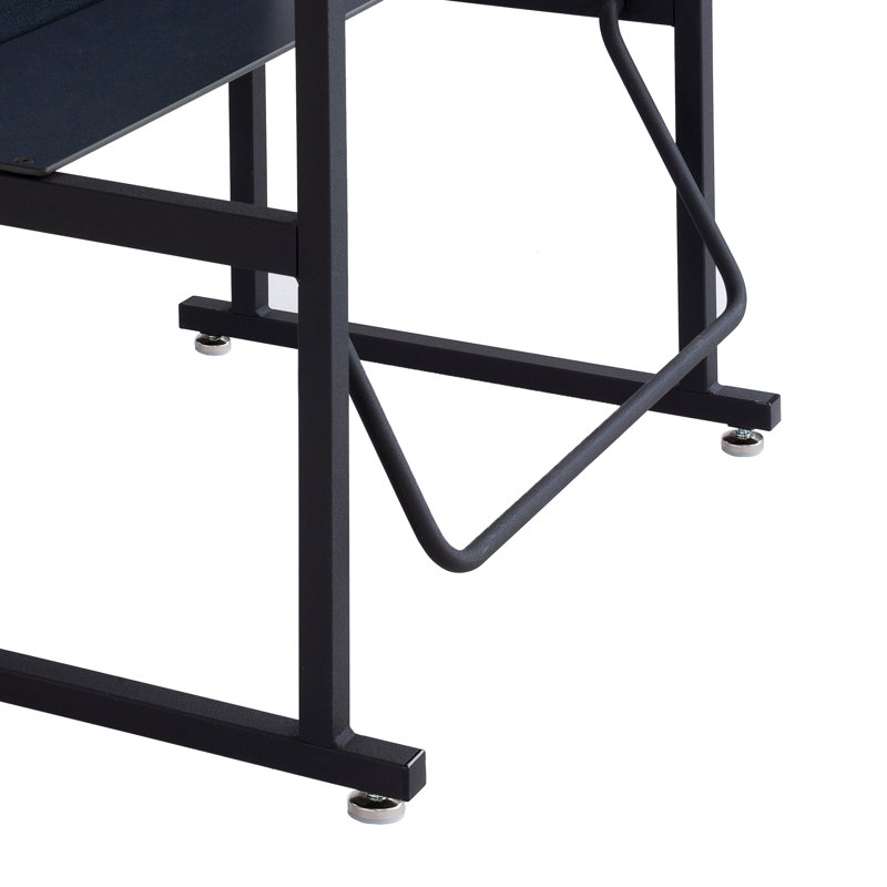 Adjustable Black Metal Writing Desk with Swinging Footrest and Storage Shelf