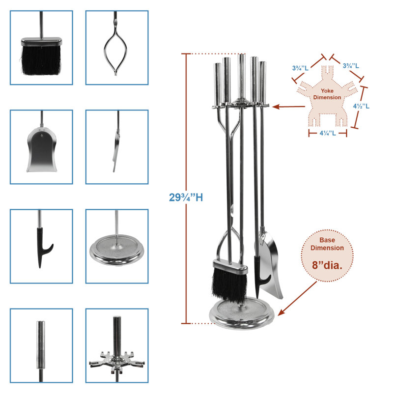 Ensemble d'outils de base pour foyer 4 pièces, Plaqué chrome