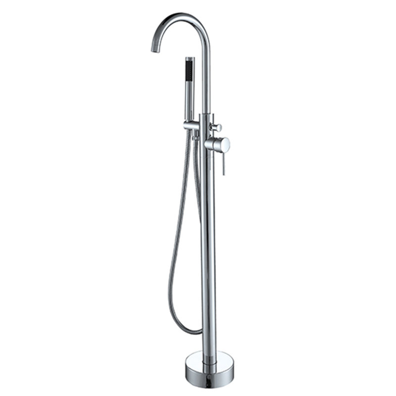 Garniture de robinet de baignoire à fixation au plancher à poignée simple avec douche à main
