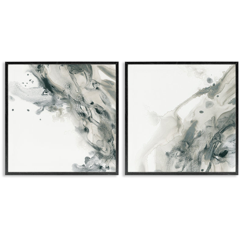 Abstrait liquide monochromatique abstrait 2 pièces, estampe numérique par June Erica Vess, H 12 po x l 12 po, Cadre noir