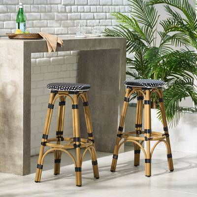Ensemble de 2 tabourets de bar d'extérieur en ratine et aluminium 29,5 po
