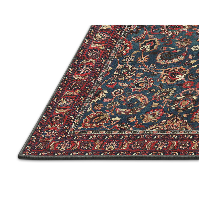 Tapis traditionnel bleu turquoise / rouge, Rectangle 8 pi x 12 pi
