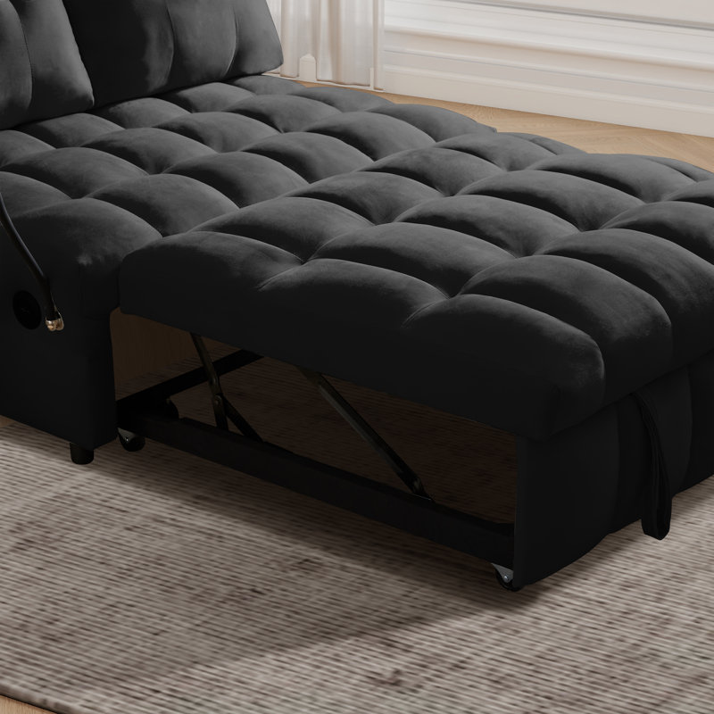 Pull Out Sofa Bed, Black Velvet