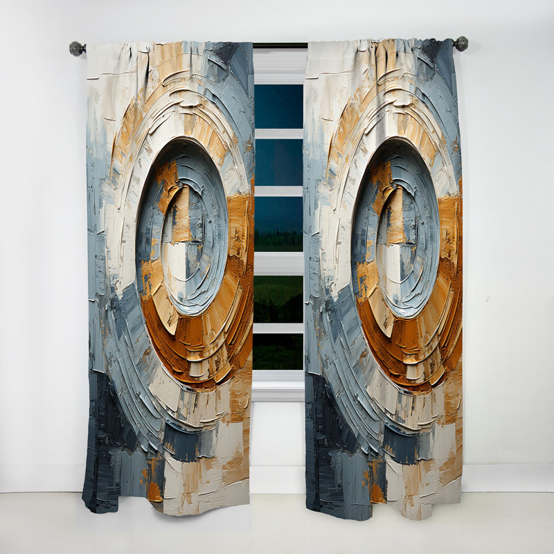 Blue Gold Timeless Turn Vortex - Modern Velvet Curtain - Room Darkening - 1 Panel, 52" W x 120" L