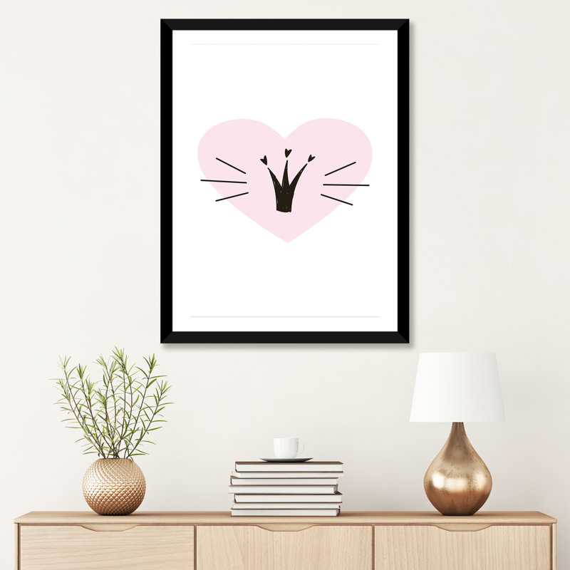 «Heart with Crown», reproduction d'impression, H 32 po x l 24 po x P 1 po, Papier encadré noir, Blanc