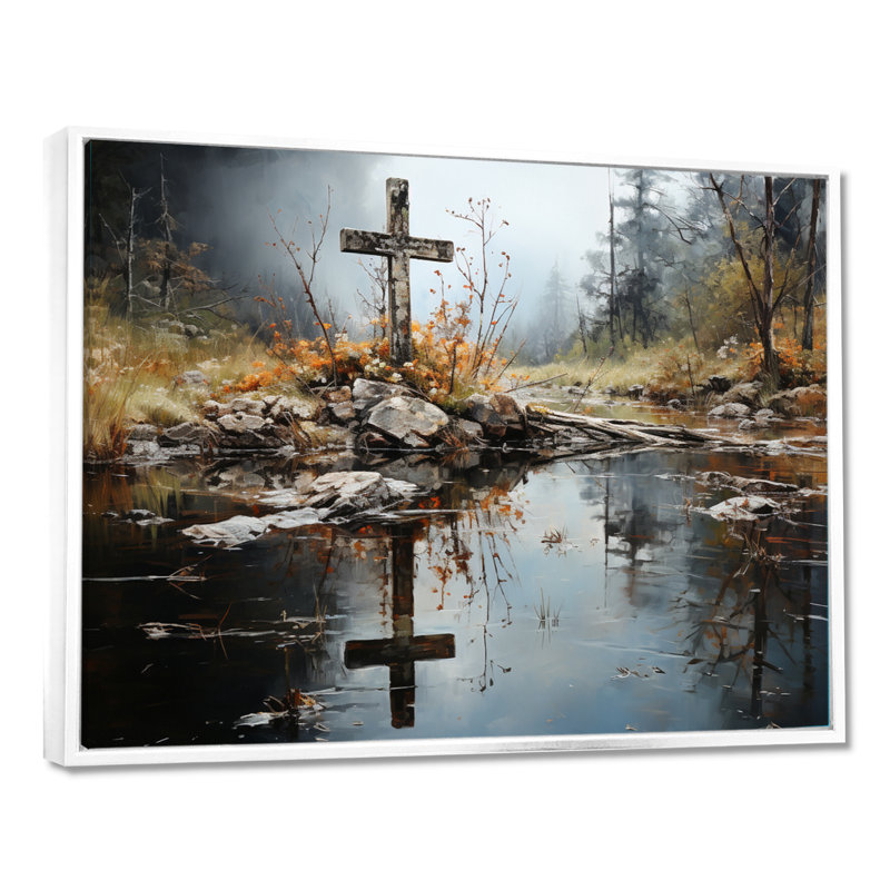 Art, toile, paysage, H 16 po x l 32 po x P 1 po, Cadre flottant blanc