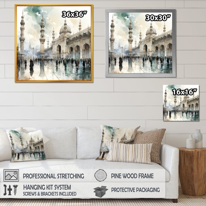 «Mosquée blanche et bleue», «Mystets», H 16 po x l 16 po x P 1 po, Toile tendue