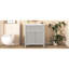 Meuble-lavabo gris avec lavabo en céramique de style contemporain, base en bois massif, espace de rangement pratique et fonctionnel