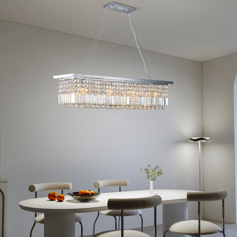 Luxurious Dimmable 8-Light Rectangle Raindrop Crystal Chandelier L39.4'' X W9.8'' X H8.7''