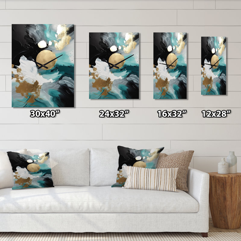Pleine lune bonheur abstrait turquoise VI - Peinture abstraite horloges murales, Moyen
