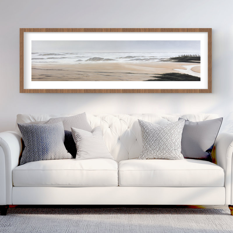 «Cloudy at the Beach - Bathroom Marine», reproduction encadrée, H 16 po x l 48 po, Argent argent
