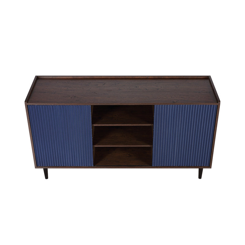 Duane 59'' Mid-Century Modern Sideboard with 7 Adjustable Shelves in Navy Blue, Dark Brown/Navy Blue