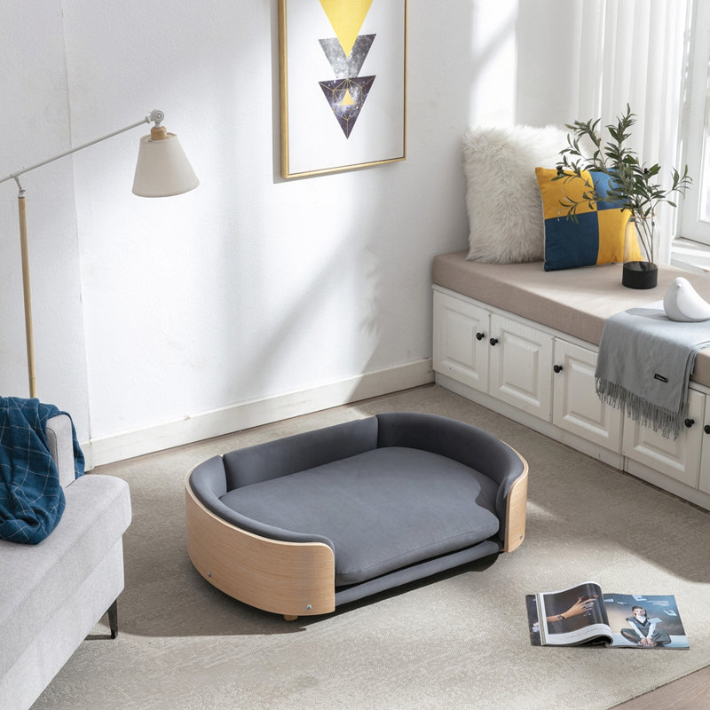 Canapé pour chien de style scandinave, Grand (H 11,02 po x l 38,58 po x P 26,77 po), Gris foncé / naturel