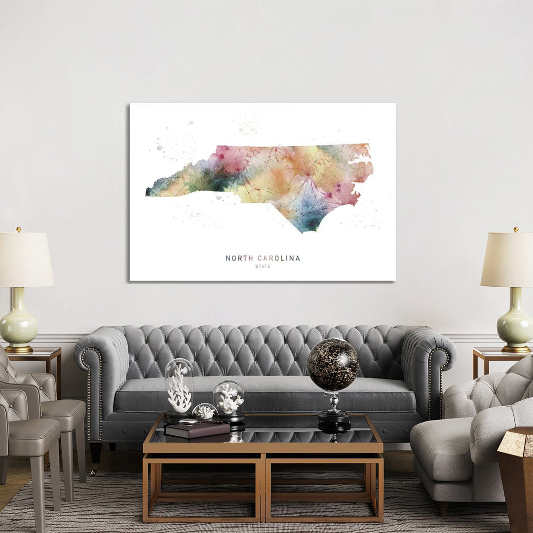 North Carolina Watercolor State Map - Wrapped Canvas Print