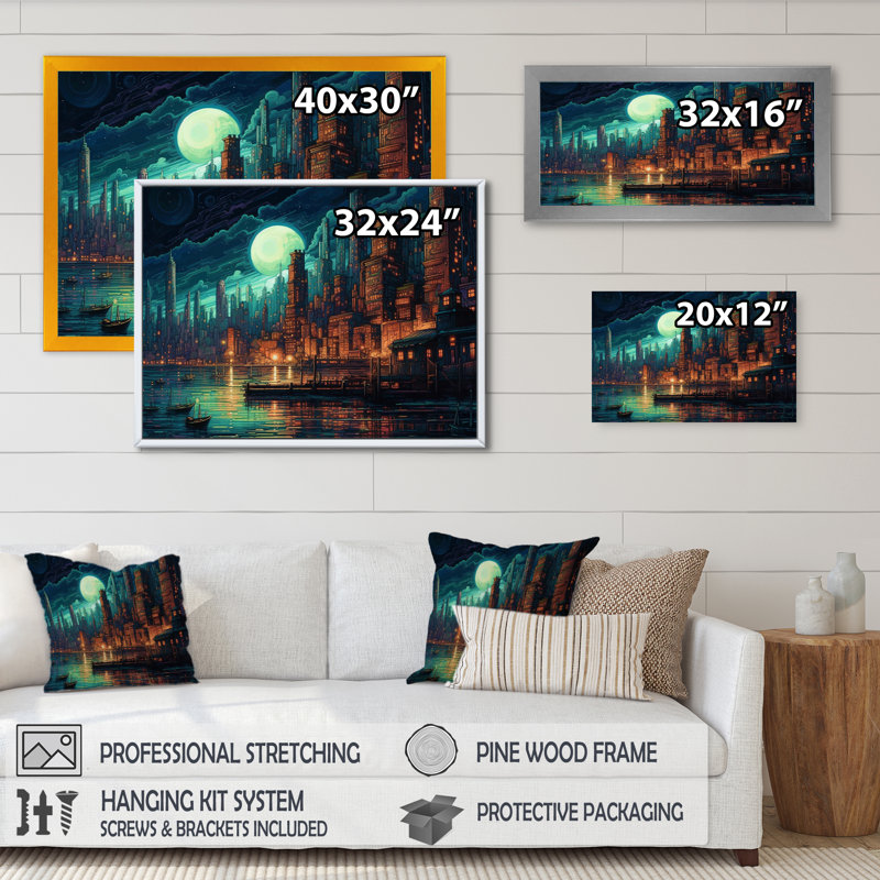 «Green and Orange Metropolis Deco I», reproduction d'art sur toile, Cadre photo noir, H 30 po x l 40 po x P 1,5 po
