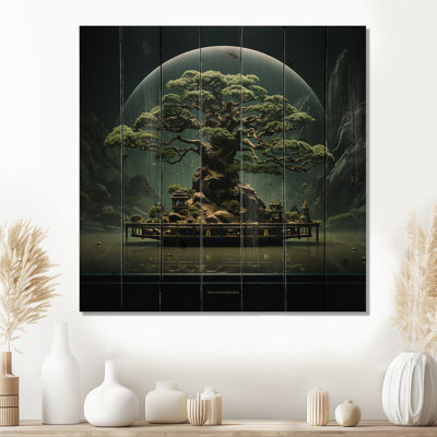Bonsai surréel, étreinte sur bois de pin naturel
