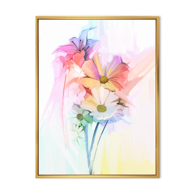 «Modern Gerbera Daisy Flower», reproduction d'art sur toile traditionnelle, H 12 po x l 8 po x P 1 po, Cadre flottant doré
