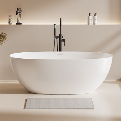 63'' x 29.5'' Freestanding Soaking Solid Surface Bathtub in White Matte