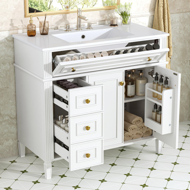Meuble-lavabo moderne avec lavabo, Blanc