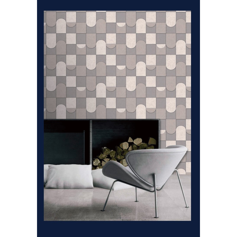Papier peint Dayven Patchwork, Gris / Beige