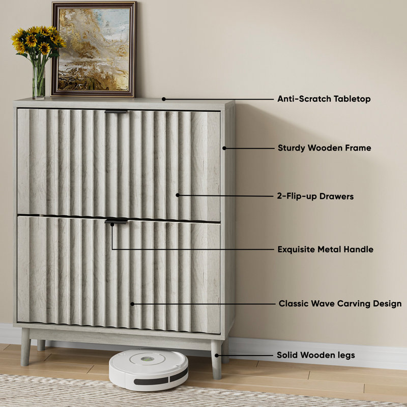 Shoe Storage Cabinet with 2 Flip Drawers,Freestanding Shoe Rack Organizer,Gray Wood
