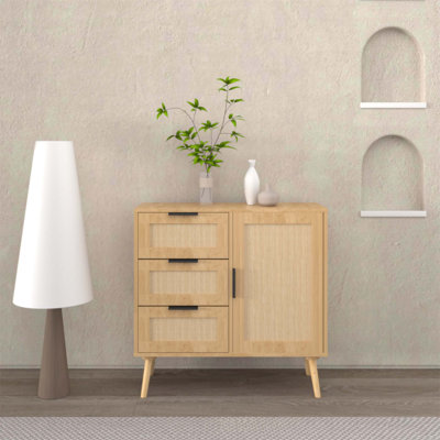 Modern Rattan Wood Dresser With Spacious Drawers And Adjustable Shelves For Versatile Storage And Elegant Design