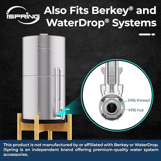  iSpring Sight Glass Spigot with A Clear View Water Level, Compatible with Berkey® and Waterdrop® Gravity-Fed Water Filtration System, Stainless Steel Food-Grade Material