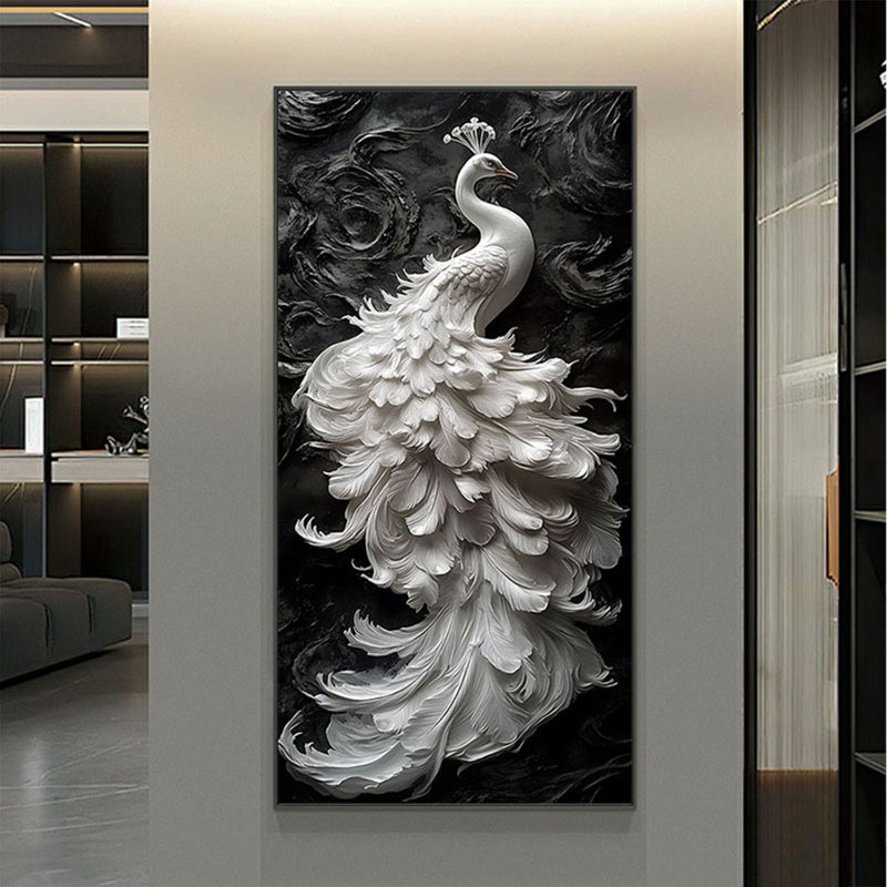 High-End Luxury Crystal Ceramic Peacock Mural, 62.99" H x 31.5" W x 1.18" D