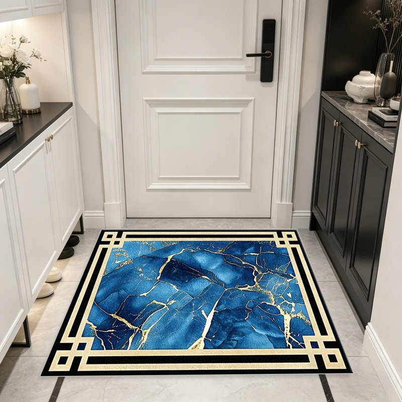 Sapphire Marble Gold carpet-easy to clean, machine-washable, soft and comfortable; suitable for door mats, kitchens, living rooms, bedrooms, corridors, and laundry areas. Easy to clean, durable carpet for home decoration.