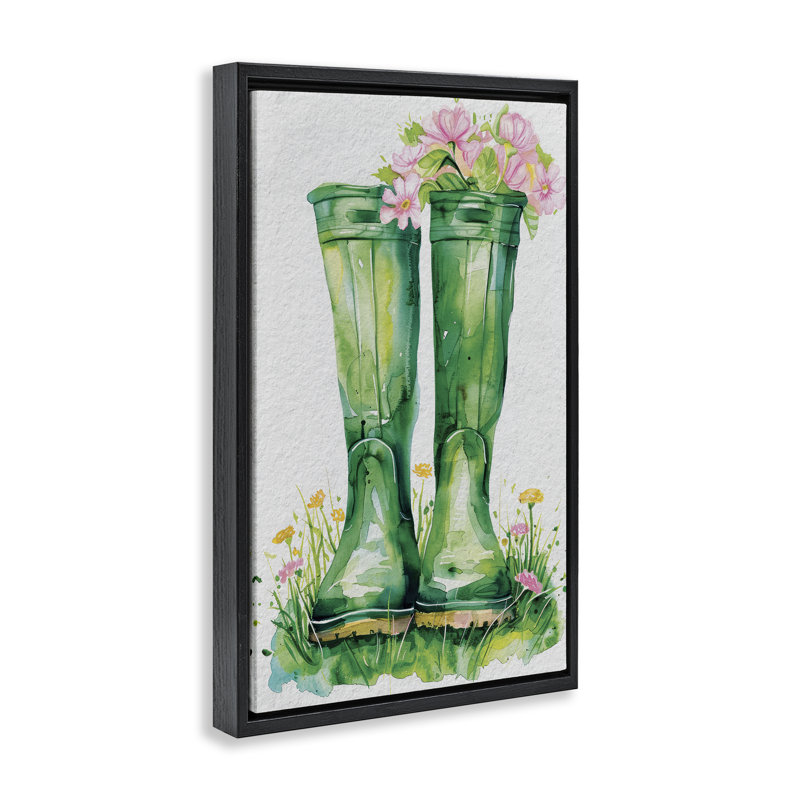"Stupell Industries" Spring Blooms Green Rainboots Floater Frame, art mural sur toile par Daisy A., H 25 po x l 17 po