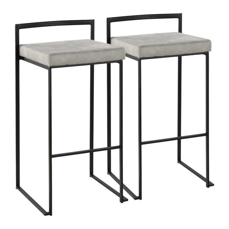 Tabouret de bar et de comptoir Ernestine, Noir, Polyester cowboy gris clair, Tabouret de bar (siège d'une hauteur de 31 po)