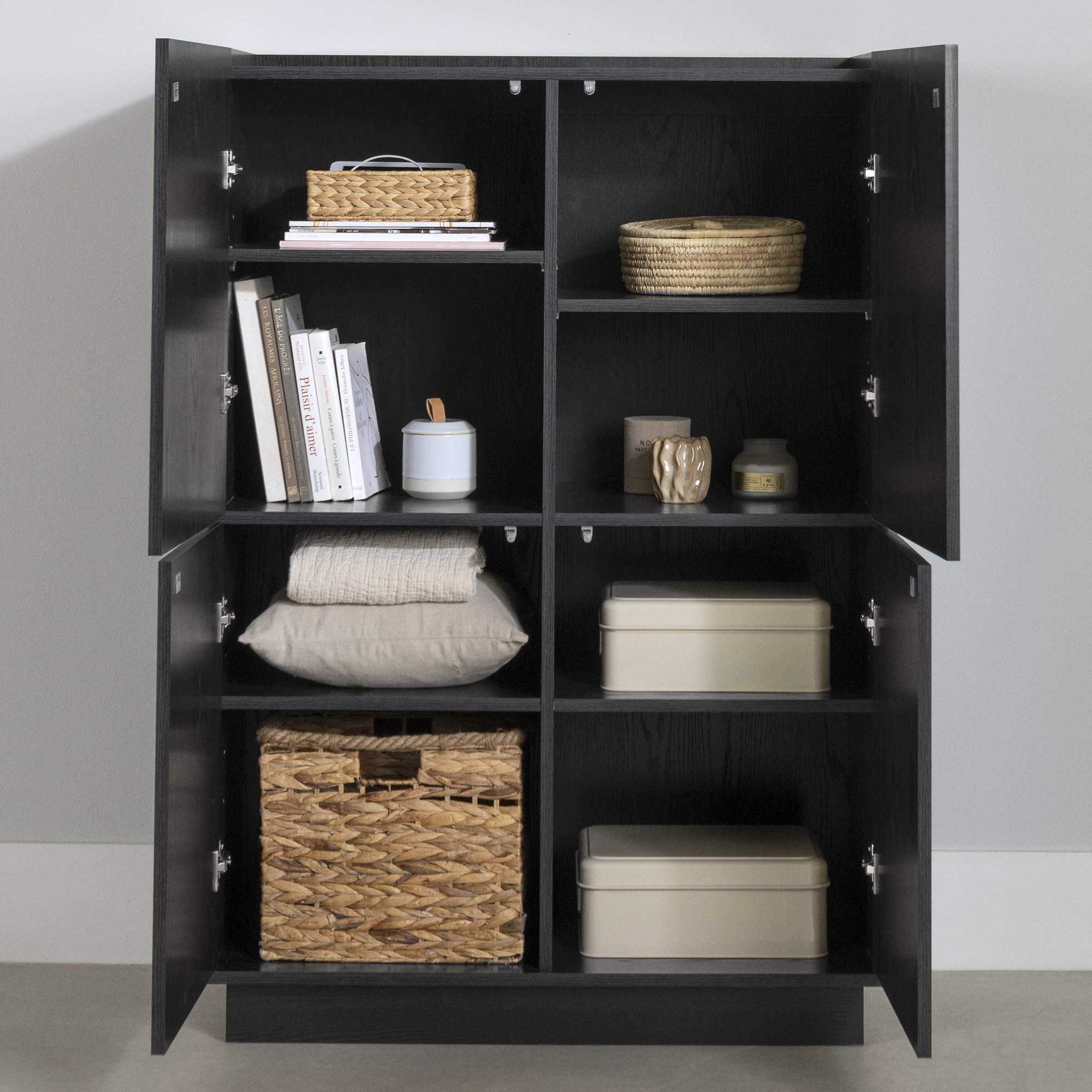 Liora 4-Door Bookcase With Shelves, Black