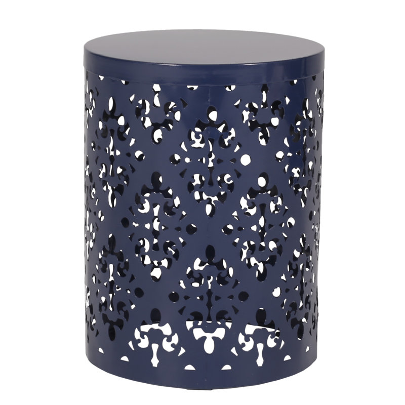 Modern Navy Blue Metal Accent Tables - Iron Cut Detail, Powder-Coated Frame, No Assembly Required Side Ornament, Iron, Needed