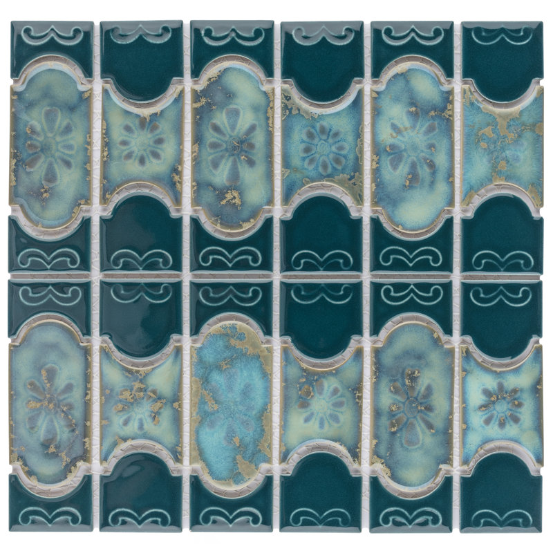Montego Porcelain Mosaic Tile in Blue/Green/Beige
