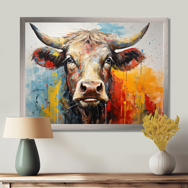 Kengo Cow Majestic Bovine Collage II - Vache, impressions encadrées, Cadre flottant blanc, H 16 po x l 32 po x P 1 po