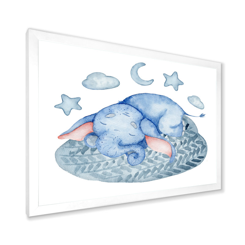 «Cute Elephant Sleeping II», reproduction sur toile flottante, H 16 po x l 32 po x P 1 po, Cadre photo blanc