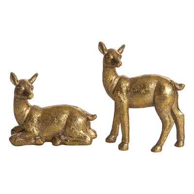 Resin Gold Deer Set of 2 Decorative Animal Figurines for Christmas Indoor UseTabletop Decor Perfect for Gift Giving and Hostess Gifts Unique Holiday Home Decoration